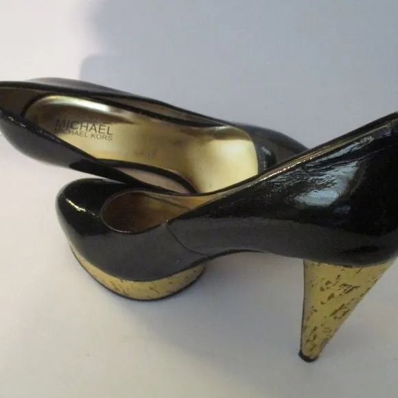 Michael Kors Black Patent Gold Distressed Platform