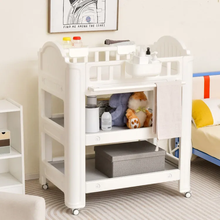 Mobile Diaper Changing Station with Storage Shelves and Bins