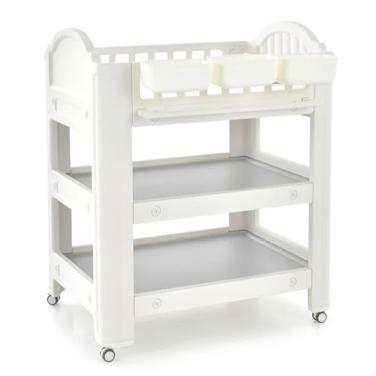 Mobile Diaper Changing Station with Storage Shelves and Bins