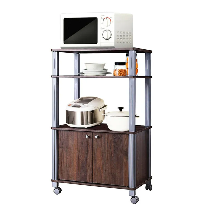 Multifunctional Rolling Kitchen Baker’S Rack with 2-Tier Shelf and Cabinet