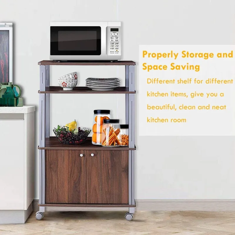 Multifunctional Rolling Kitchen Baker’S Rack with 2-Tier Shelf and Cabinet
