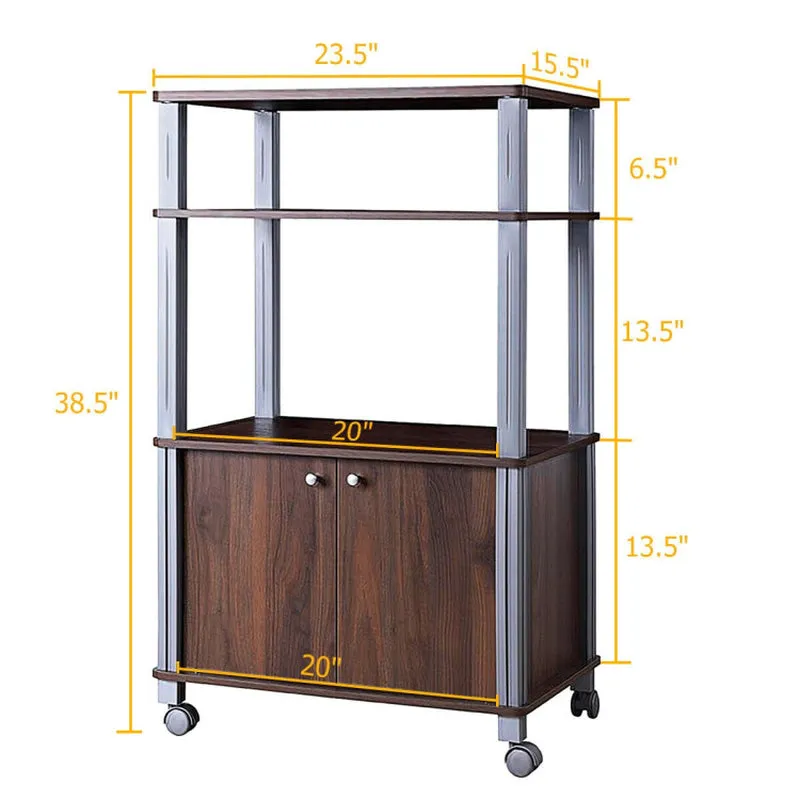 Multifunctional Rolling Kitchen Baker’S Rack with 2-Tier Shelf and Cabinet