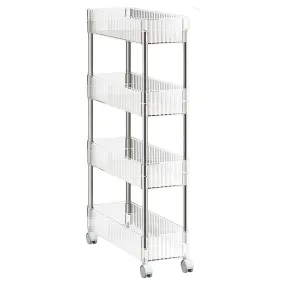 (Net) Transparent Acrylic Bookshelf Floor Standing Shelf Rack Movable with Wheels Snack Cart Sundries Organizing Holders With 4 Layers / 842311 / 8661-4
