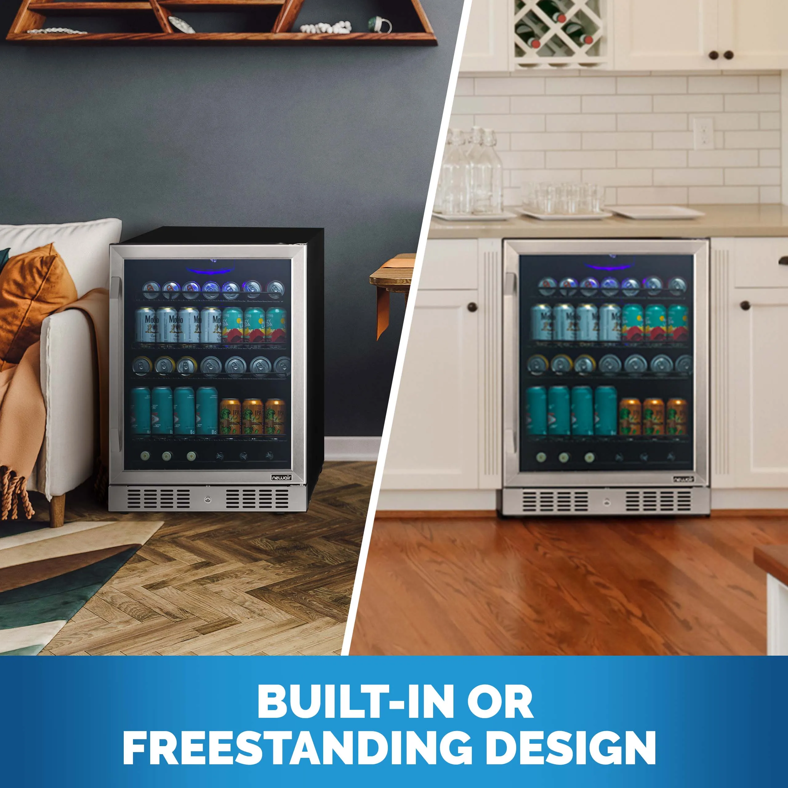 Newair 24” Built-in 177 Can Beverage Fridge in Stainless Steel