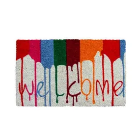 OnlyMat Colourful Holi Theme Welcome Printed Natural Coir Entrance Mat