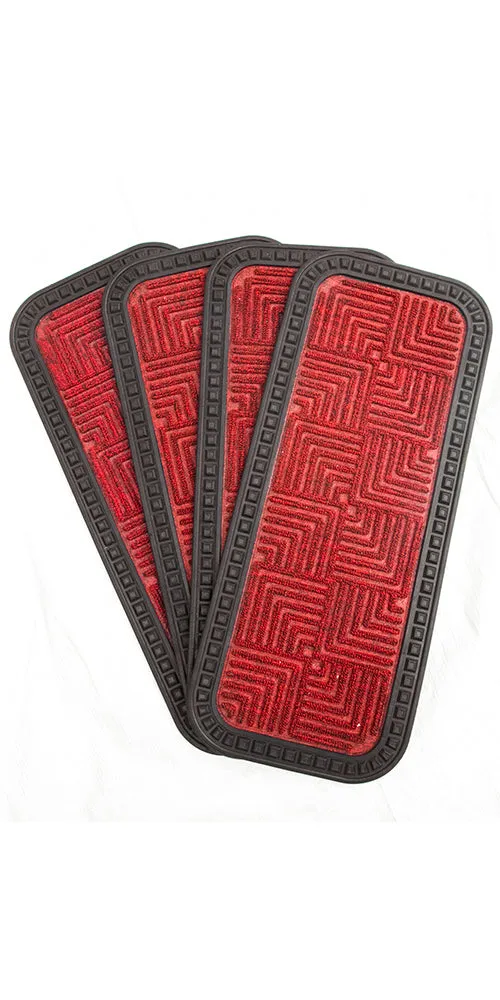 OnlyMat Stylish Red Anti-Slip 25cmx60cm Step Stair Mats with Anti-Slip Backing