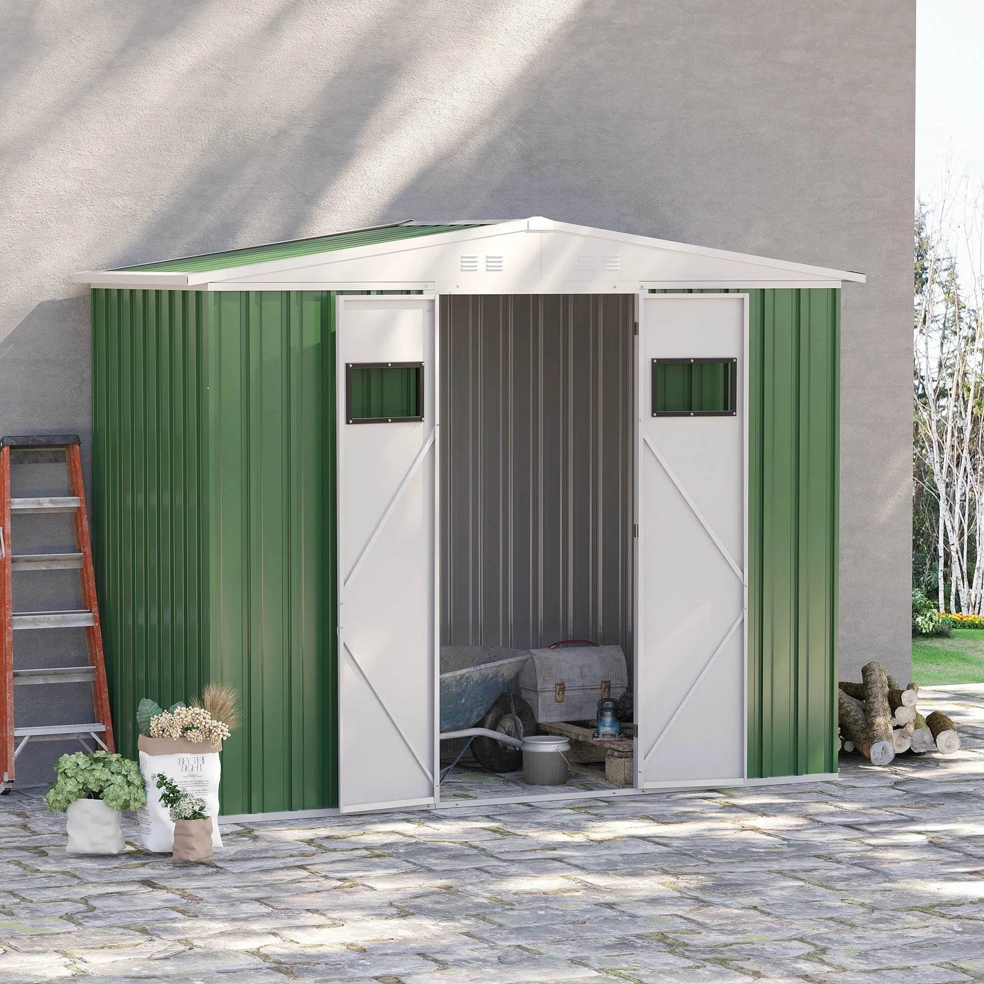 Outsunny Outdoor Garden Storage Shed Metal Tool Storage Box for Backyard Green