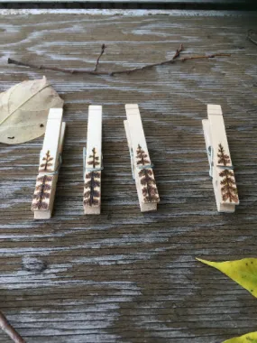 Pine Tree Clothespin Magnets or Chip Clips