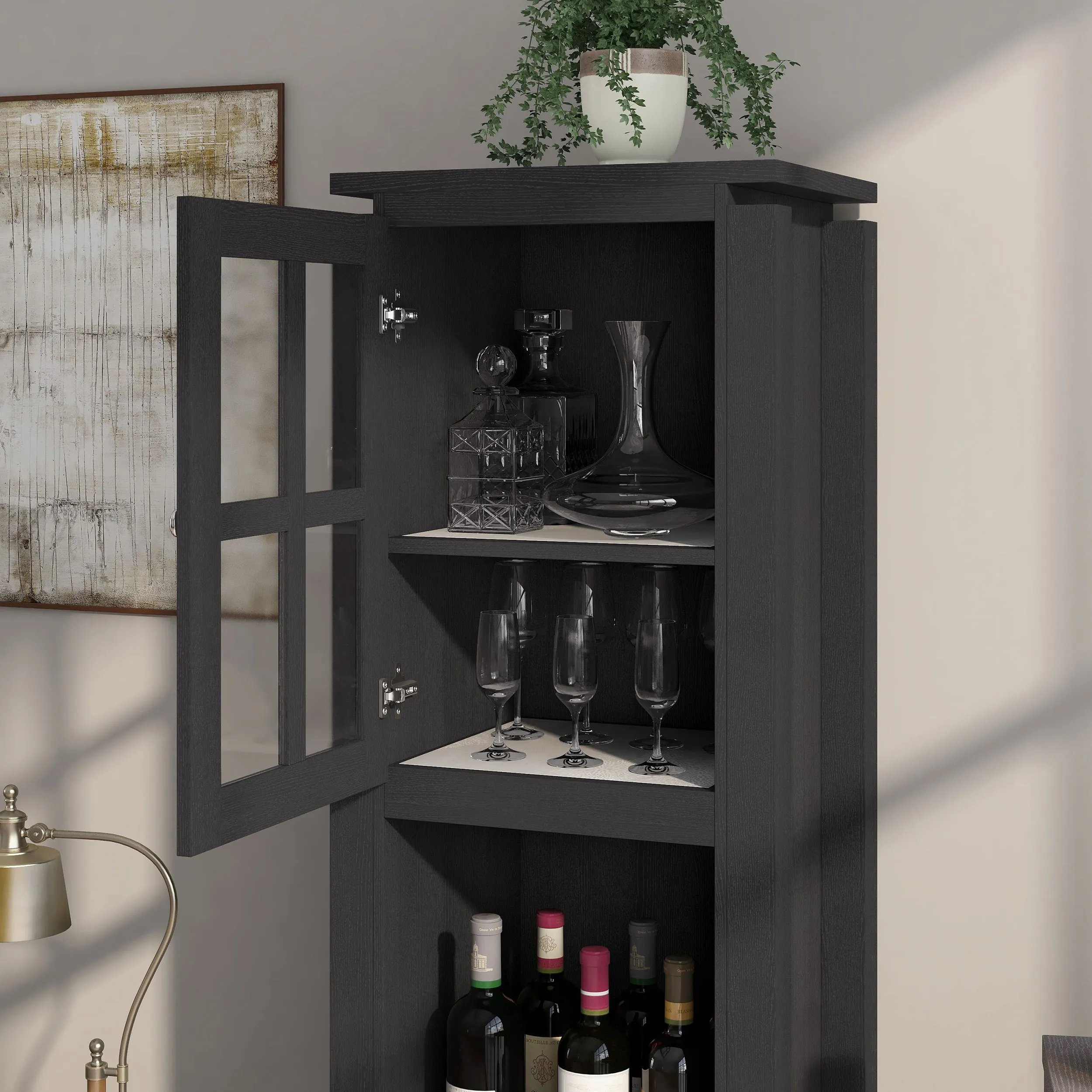 Reid Black & Cement-like Farmhouse Mobile 10-bottle Wine Rack Bar Set