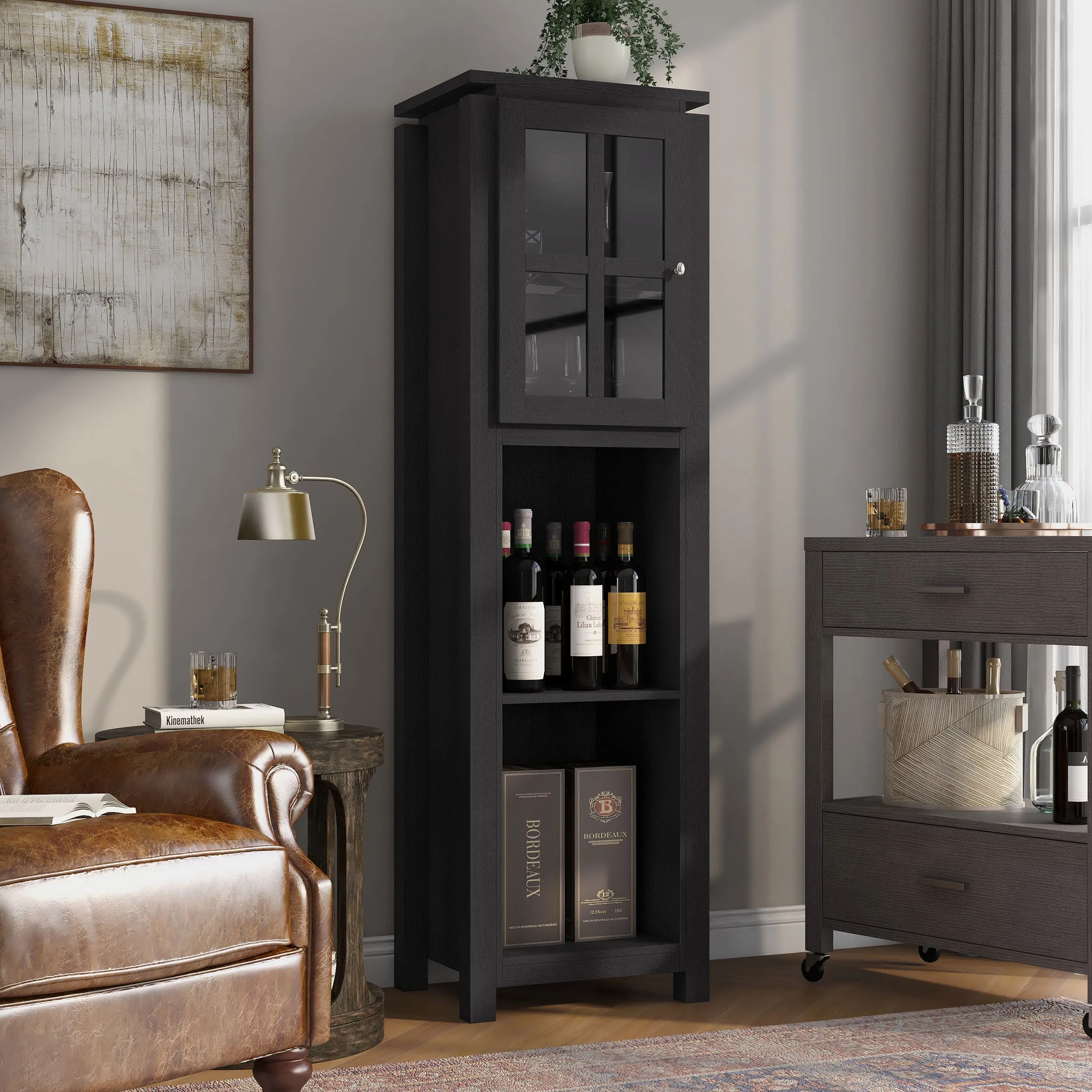 Reid Black & Cement-like Farmhouse Mobile 10-bottle Wine Rack Bar Set