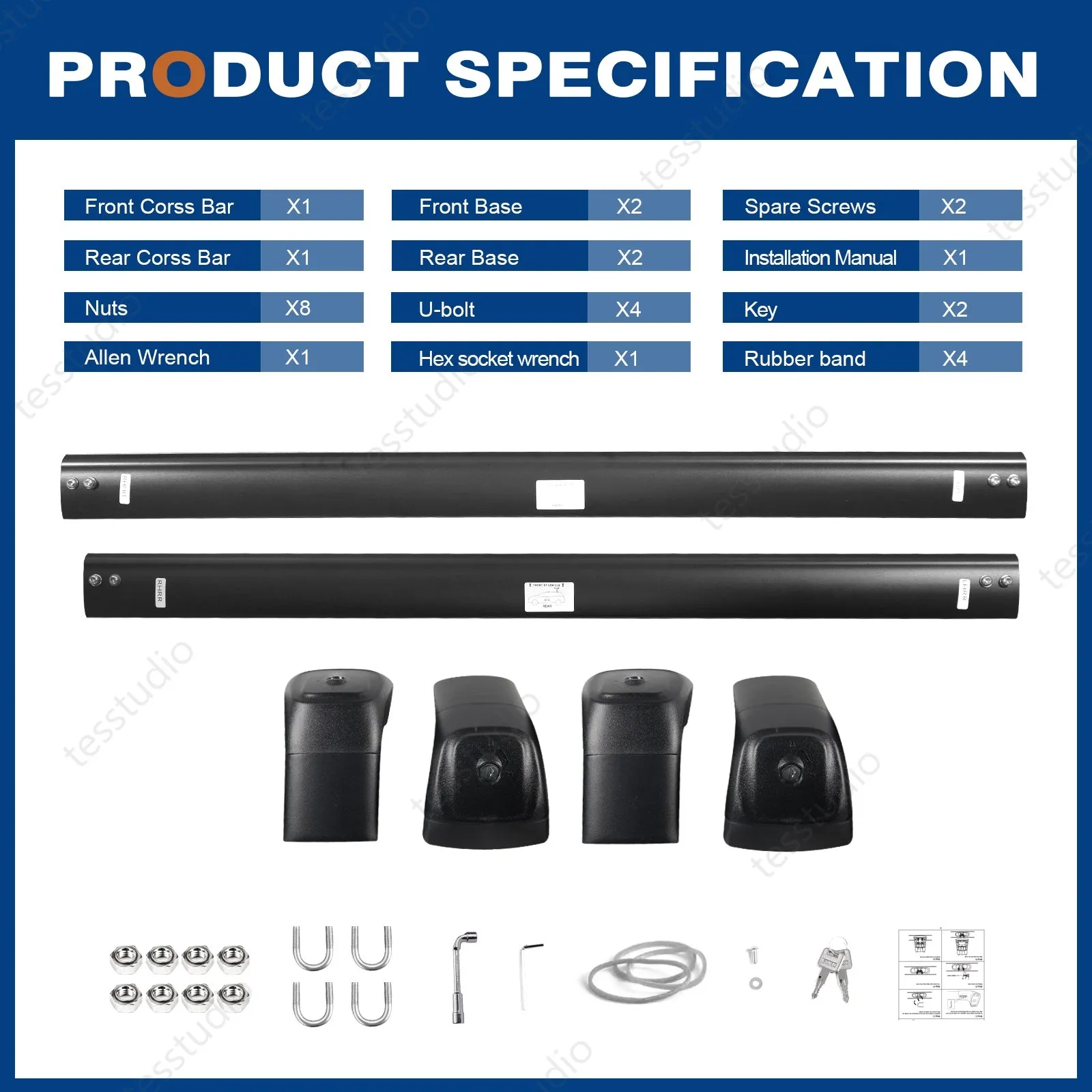 Rivian R1S/R1T Lockable Roof Rack Cross Bars Rails Crossbars Cargo Rooftop Carrier Tesstudio®