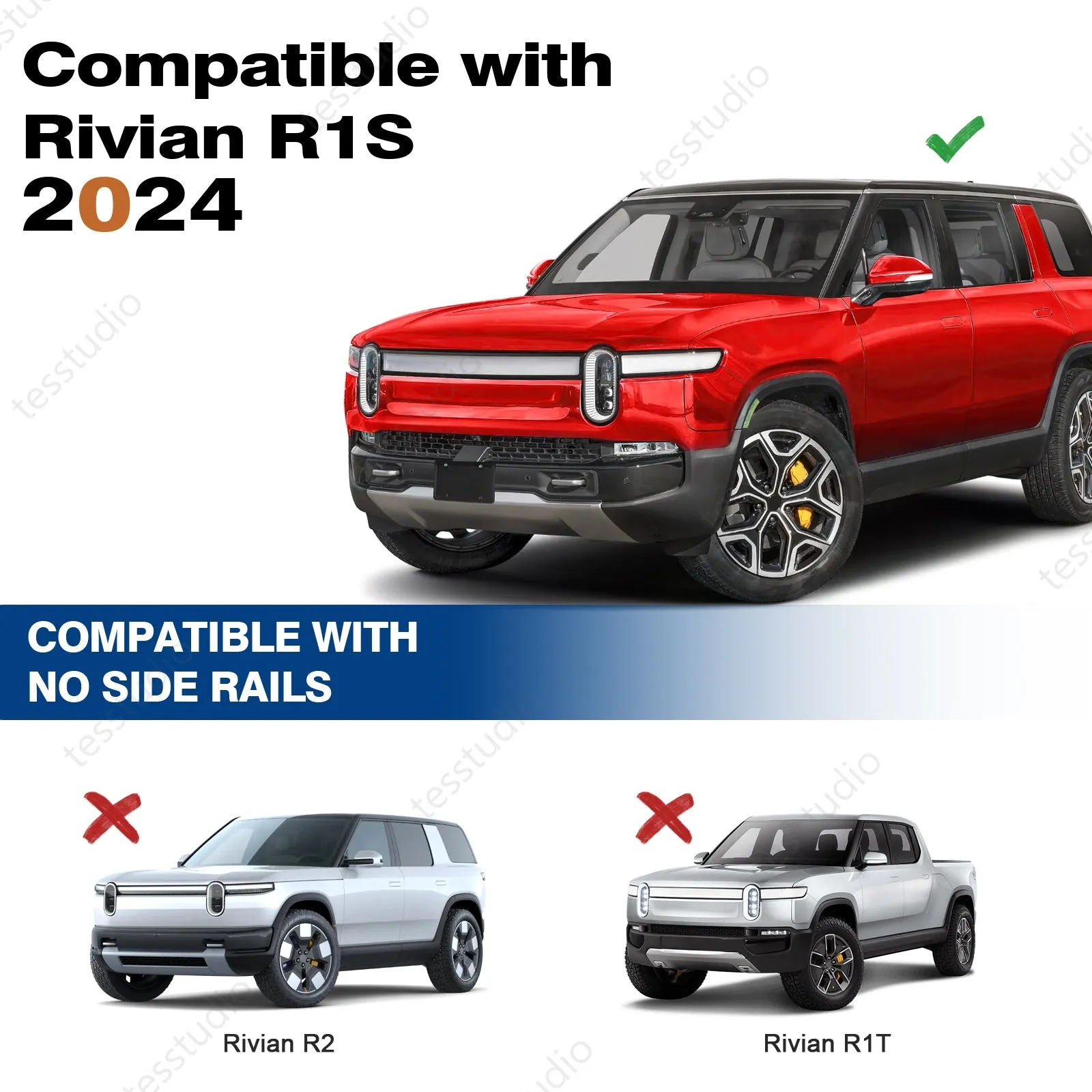 Rivian R1S/R1T Lockable Roof Rack Cross Bars Rails Crossbars Cargo Rooftop Carrier Tesstudio®