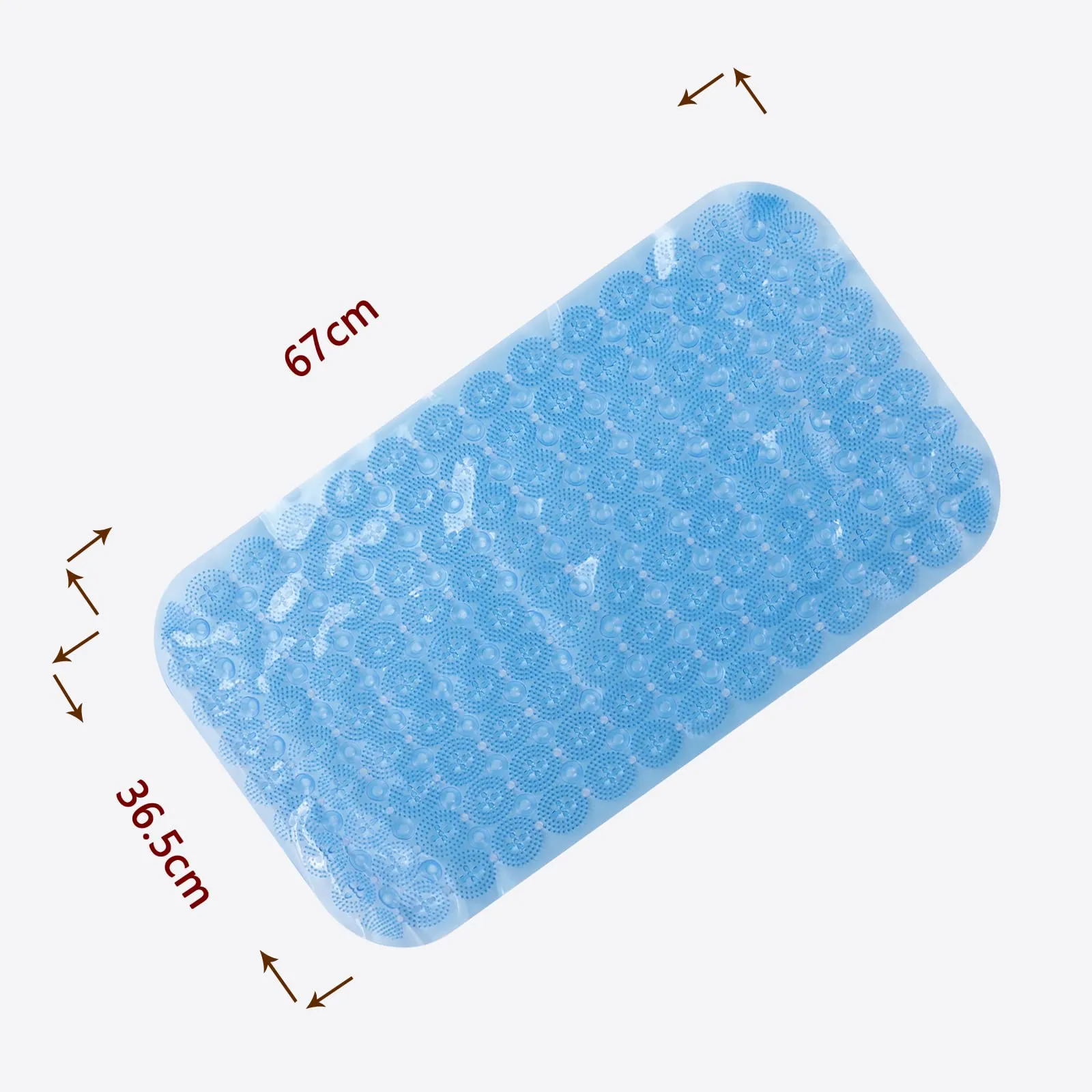 Savya Home Anti Skid Bath Mat for Bathroom, Mat for Kitchen, Mat for Shower area, Bathtub Mats|PVC Bath Mat with Suction Cup, Machine Washable Floor Mat (67x37 cm) (Light Blue)