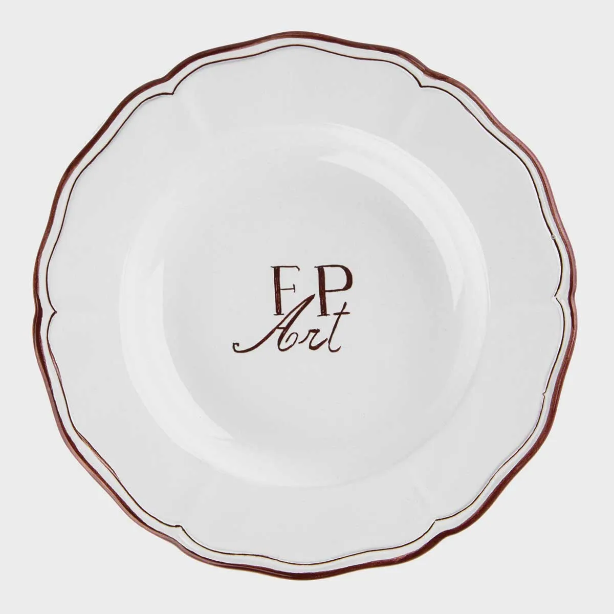 Set of 3 decorated ceramic plates: 1 flat plate, 1 soup plate, 1 dessert plate