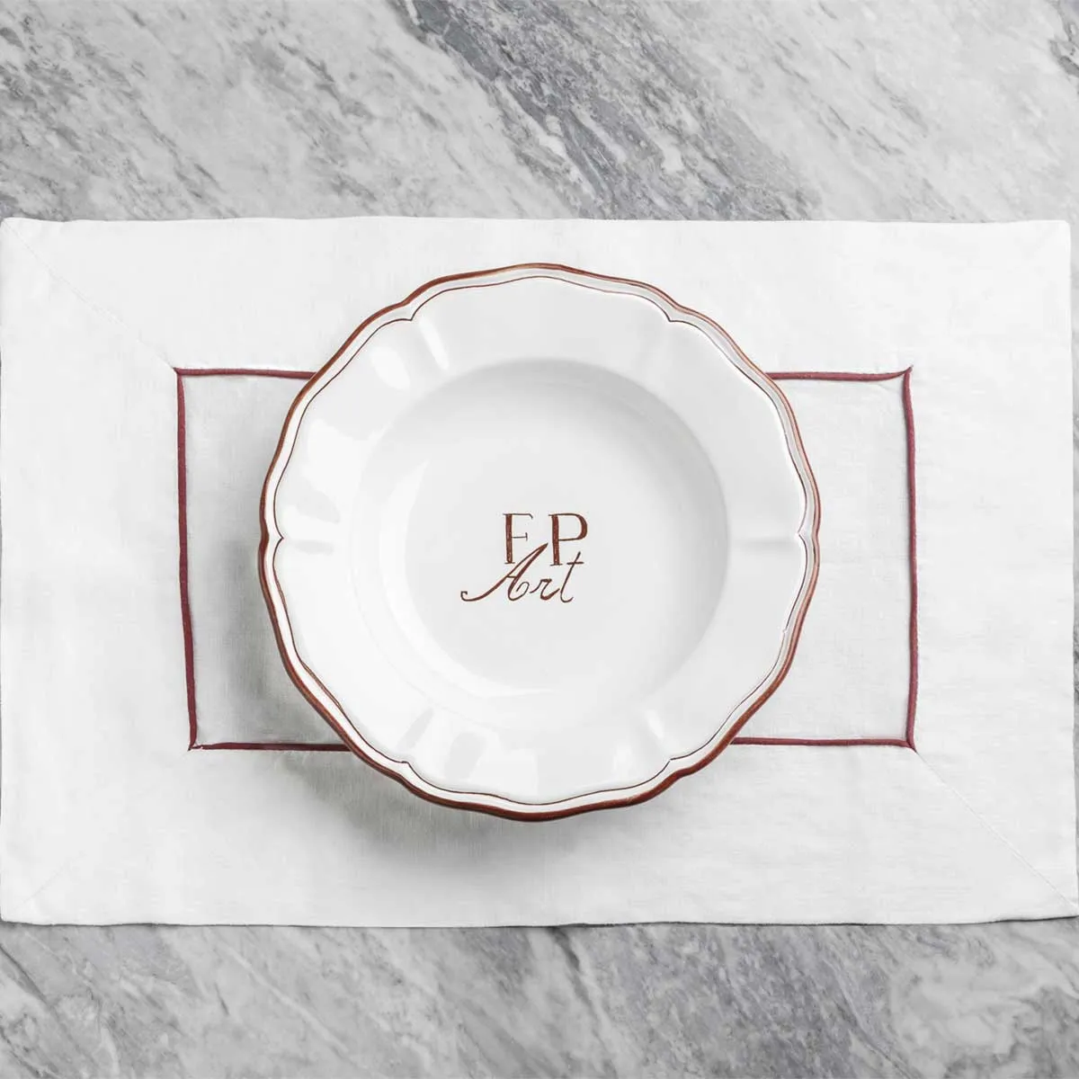 Set of 3 decorated ceramic plates: 1 flat plate, 1 soup plate, 1 dessert plate
