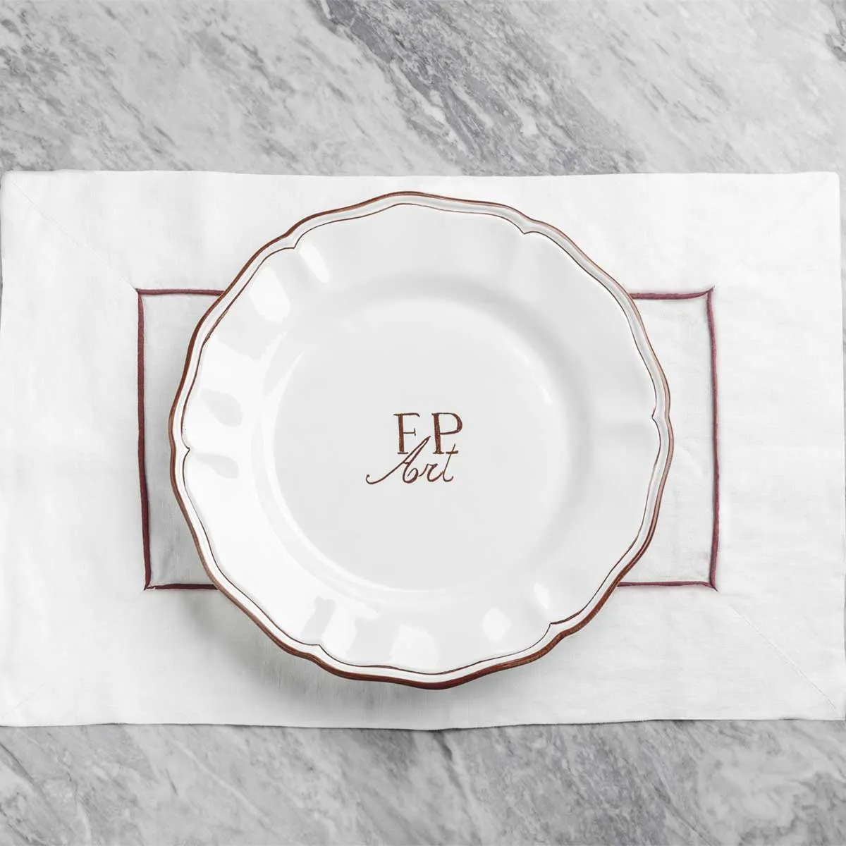 Set of 3 decorated ceramic plates: 1 flat plate, 1 soup plate, 1 dessert plate