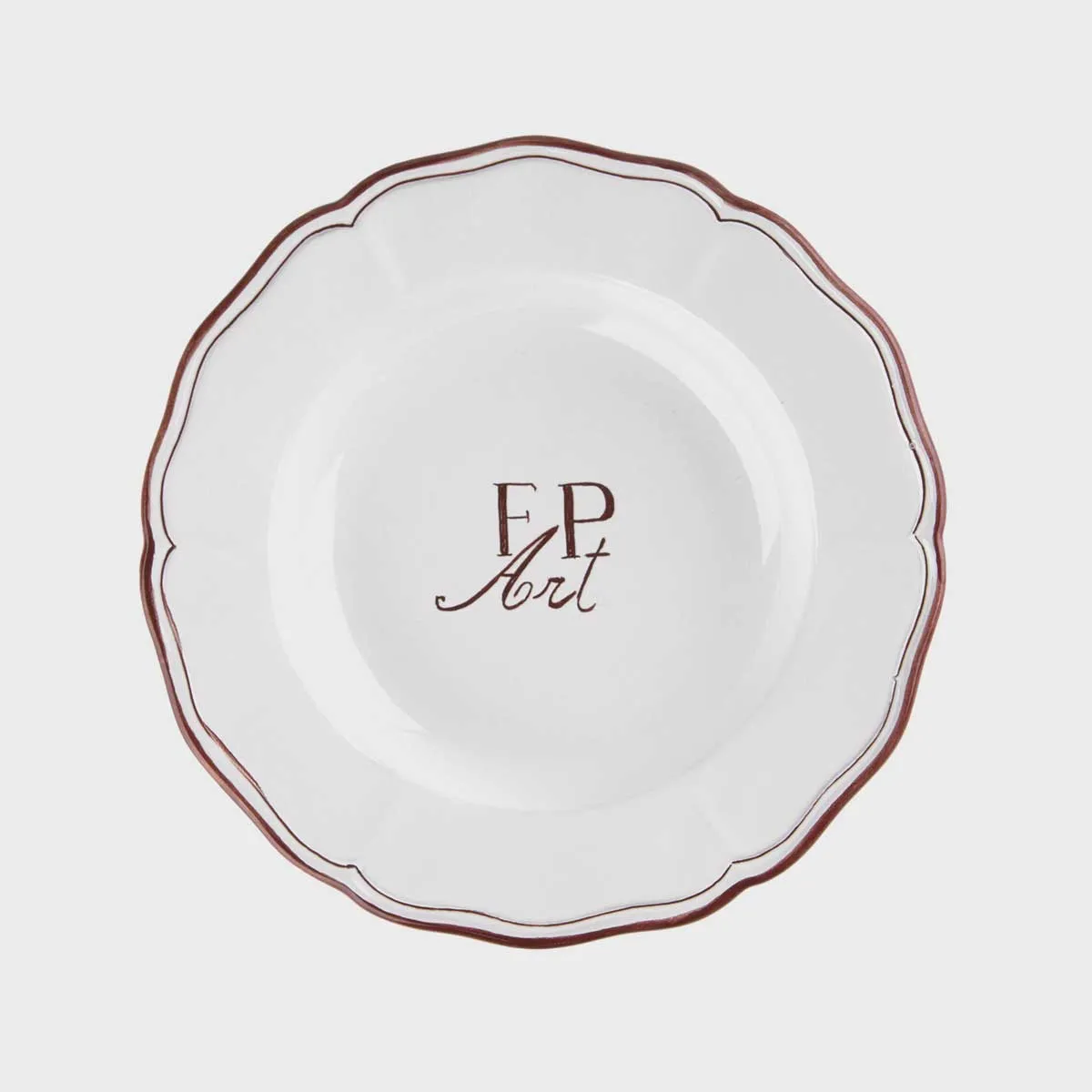 Set of 3 decorated ceramic plates: 1 flat plate, 1 soup plate, 1 dessert plate