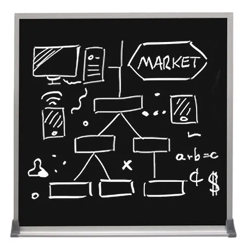 Silver Trim Metal Frame 12x12 Magnetic Black Wet Erase Marker Board | Porcelain on Steel