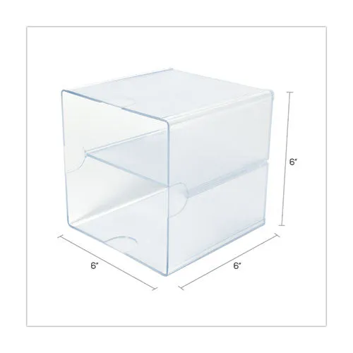 Stackable Cube Organizer, Divided, 2 Compartments, Plastic, 6 X 6 X 6, Clear