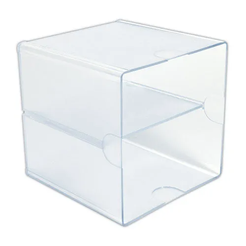 Stackable Cube Organizer, Divided, 2 Compartments, Plastic, 6 X 6 X 6, Clear