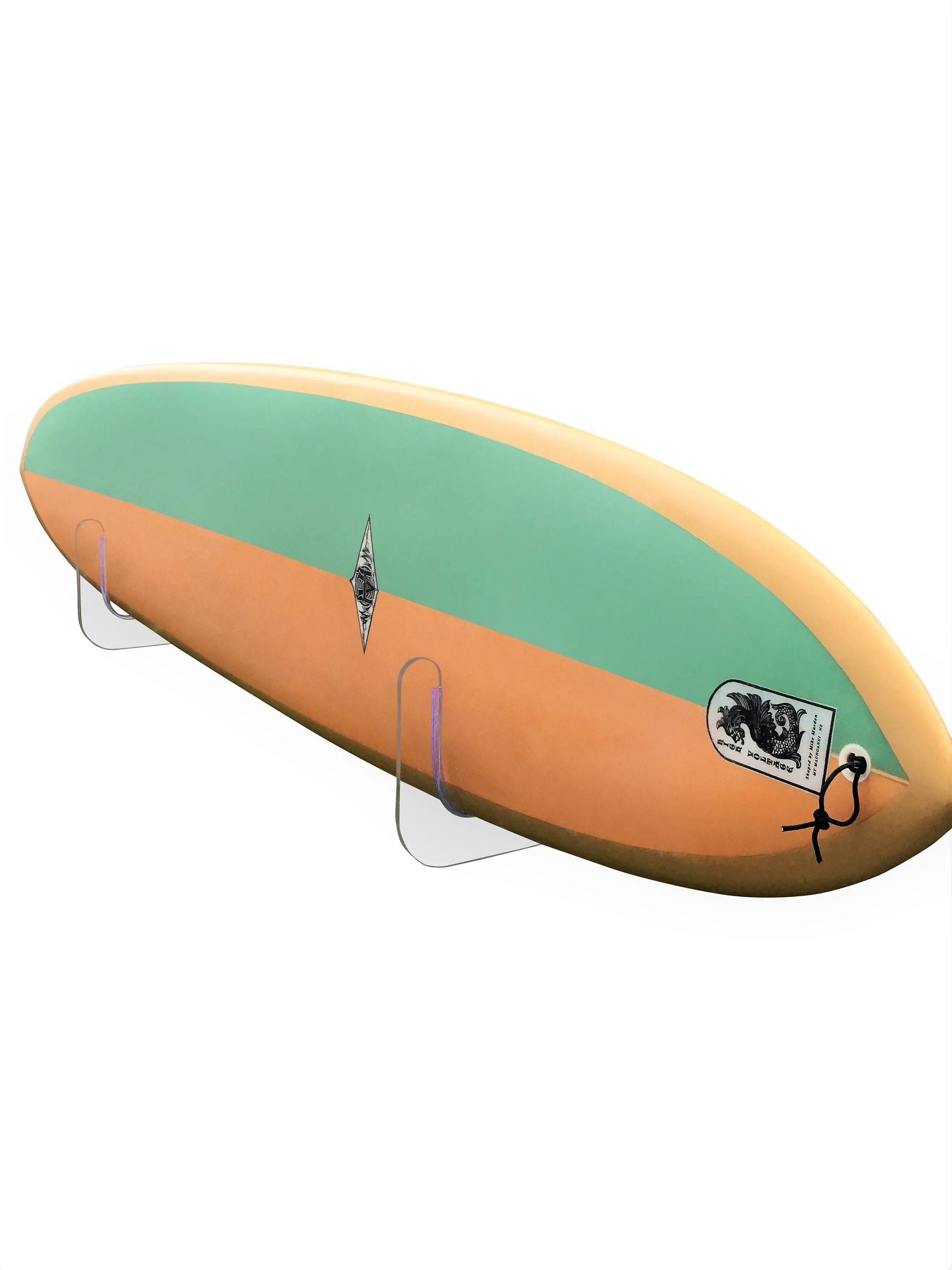 Surfboard Wall Rack RAIL UP - Fins up to 10" - Clear Mount Acrylic