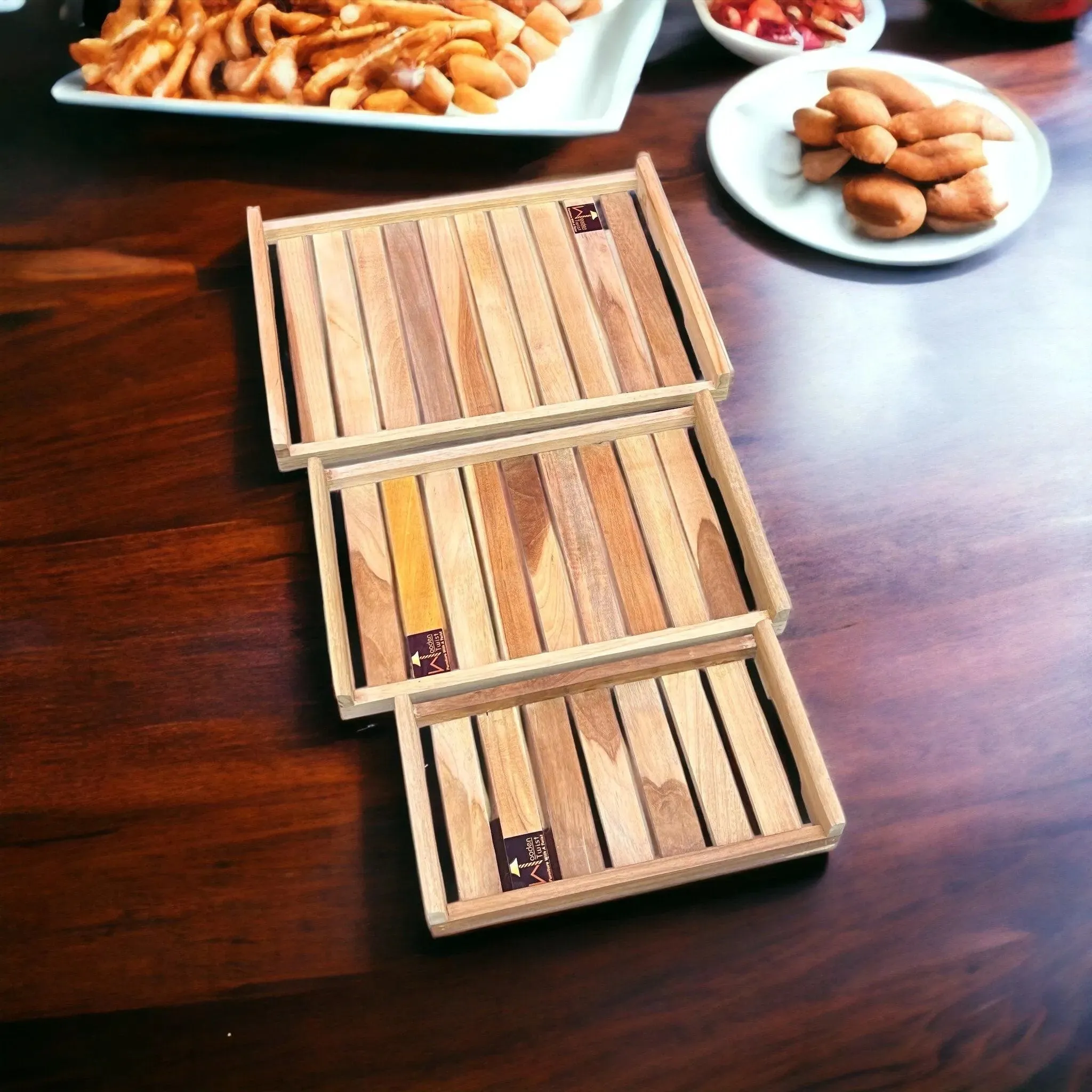 Teak Wood Serving Tray Set of 3 Pcs