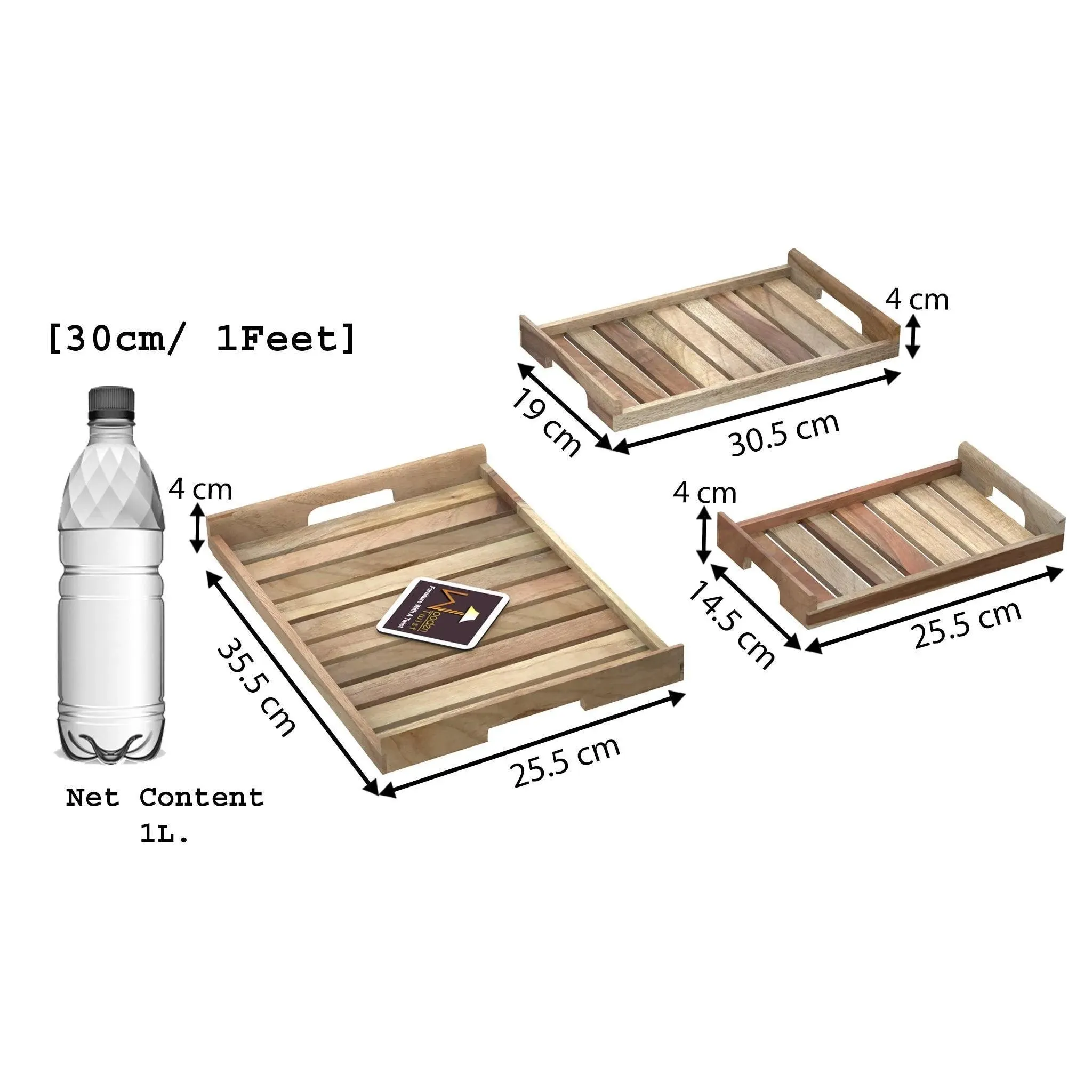 Teak Wood Serving Tray Set of 3 Pcs