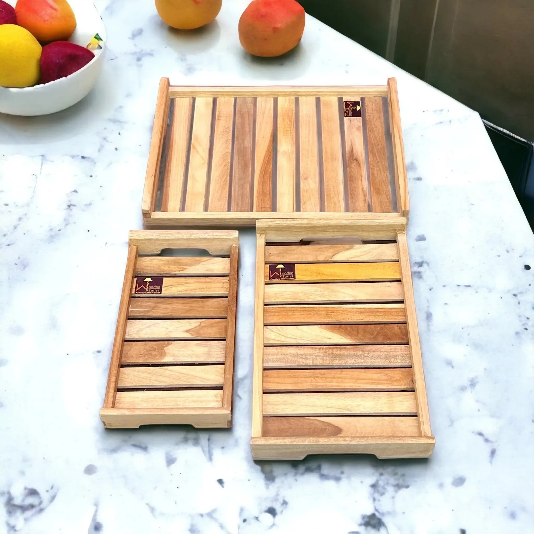 Teak Wood Serving Tray Set of 3 Pcs