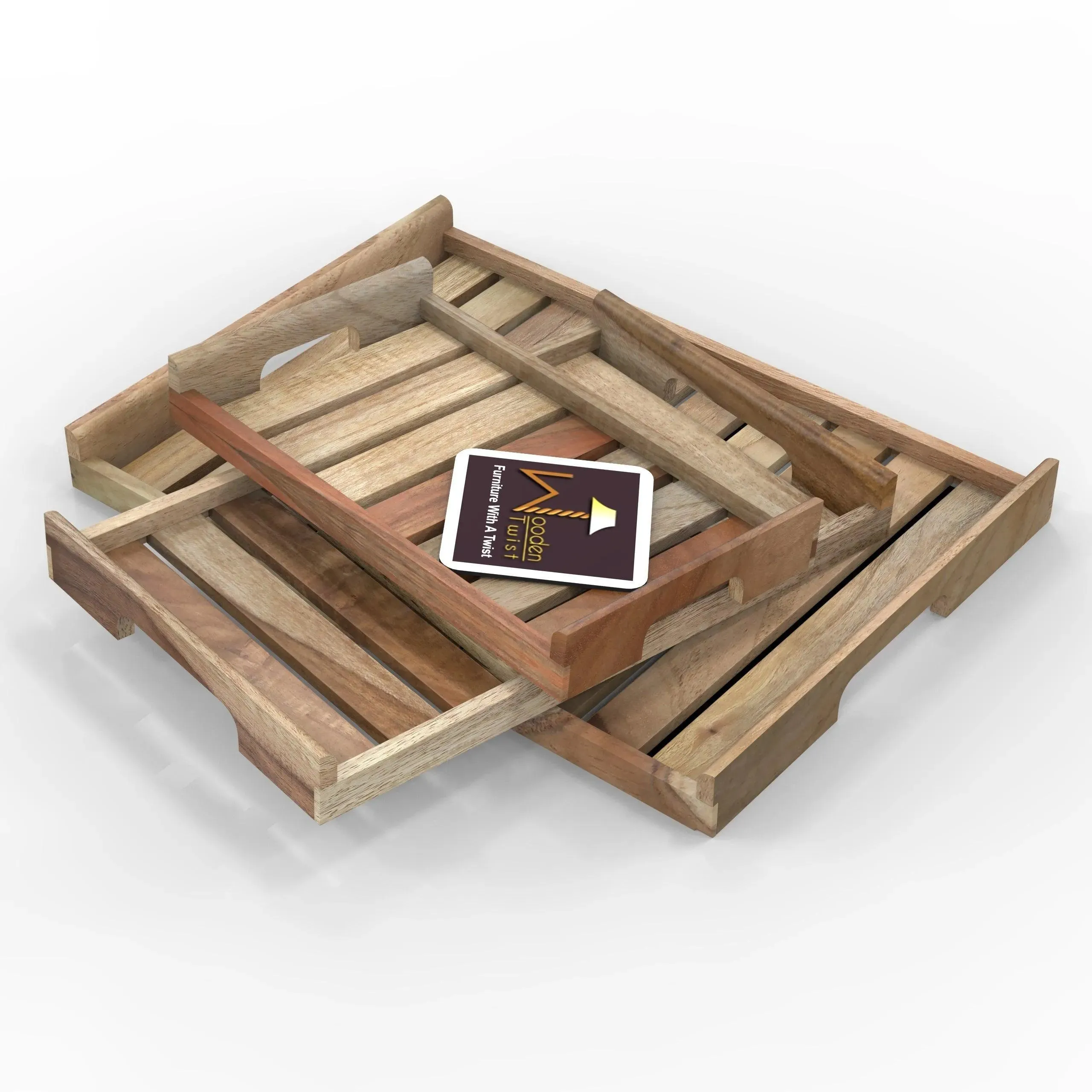 Teak Wood Serving Tray Set of 3 Pcs
