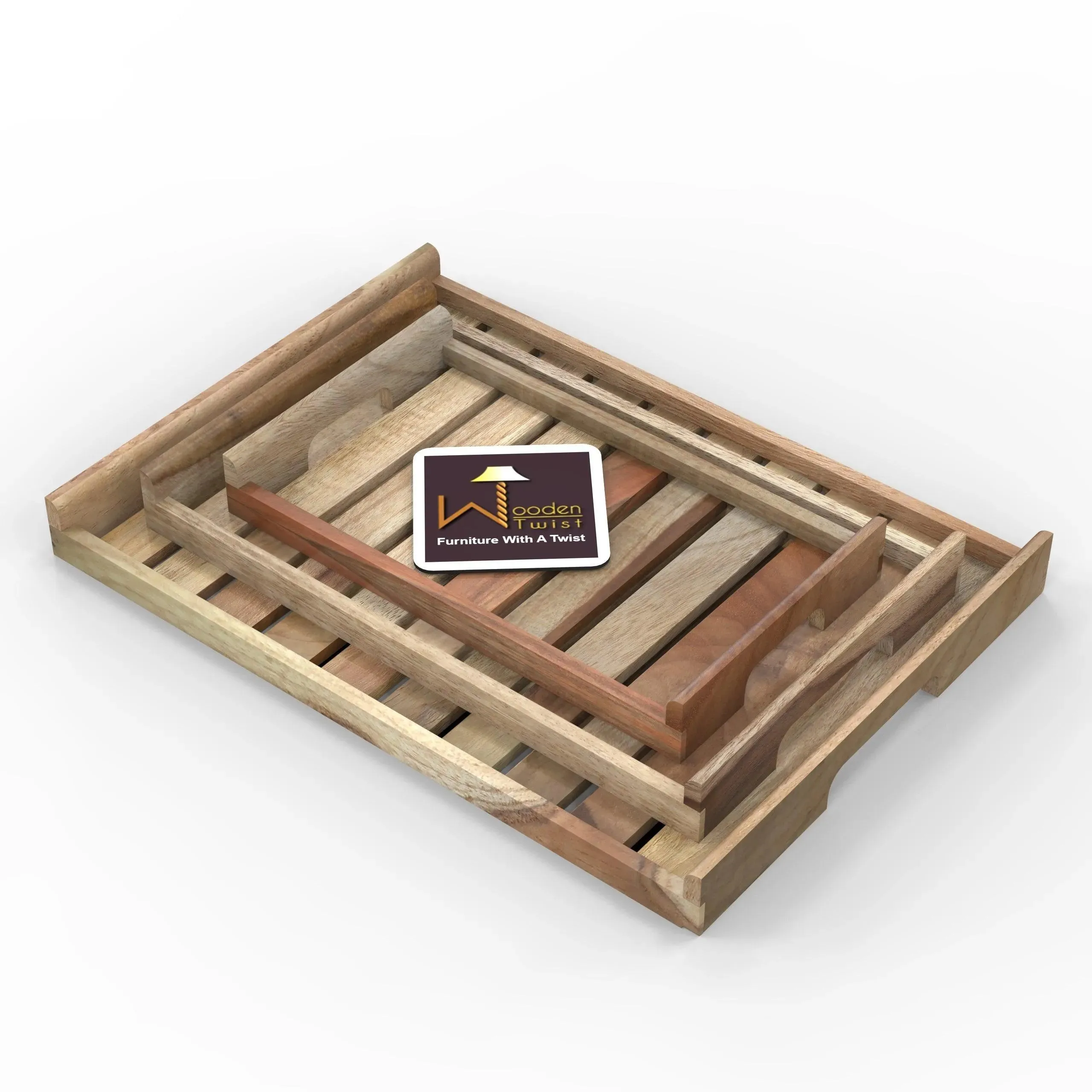 Teak Wood Serving Tray Set of 3 Pcs