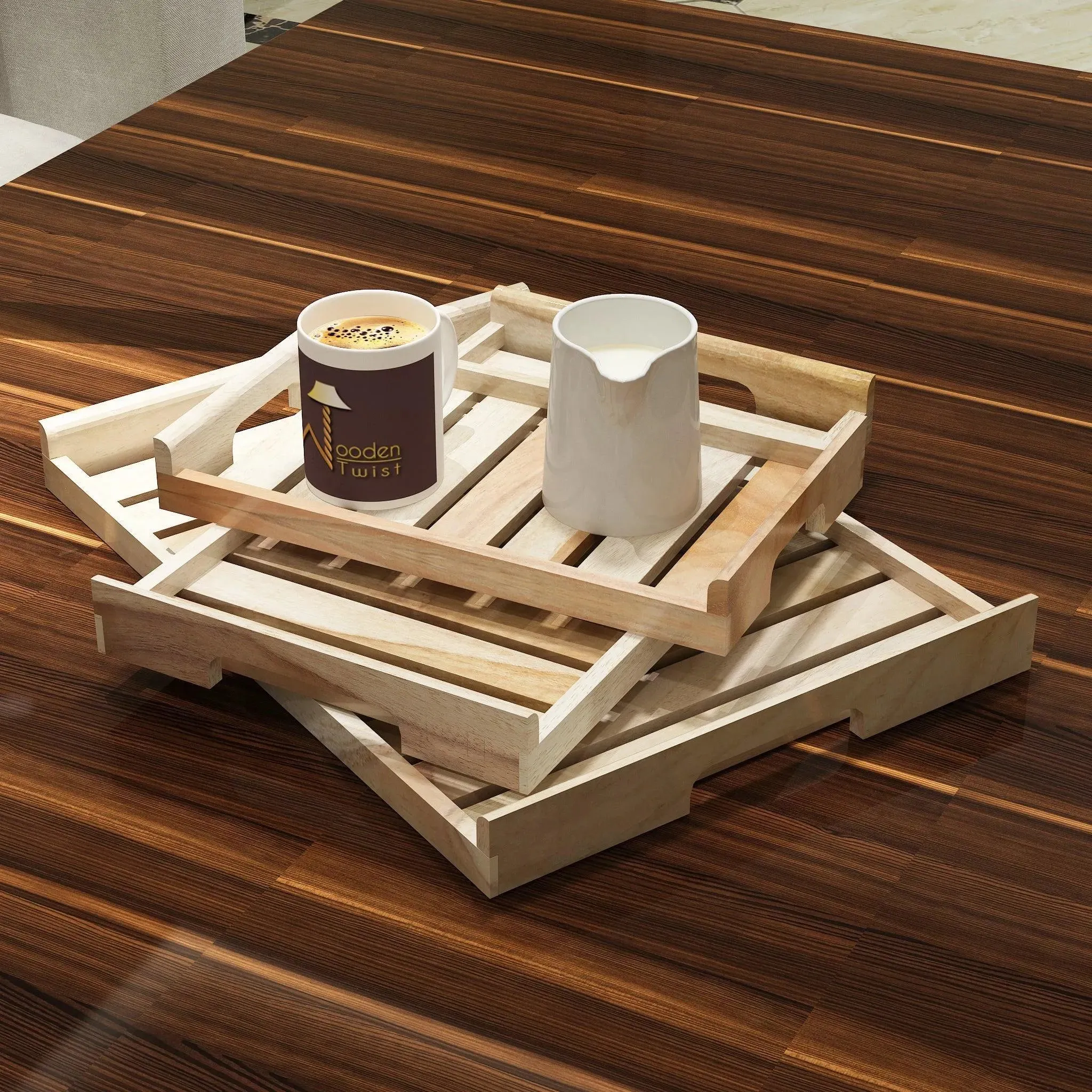 Teak Wood Serving Tray Set of 3 Pcs