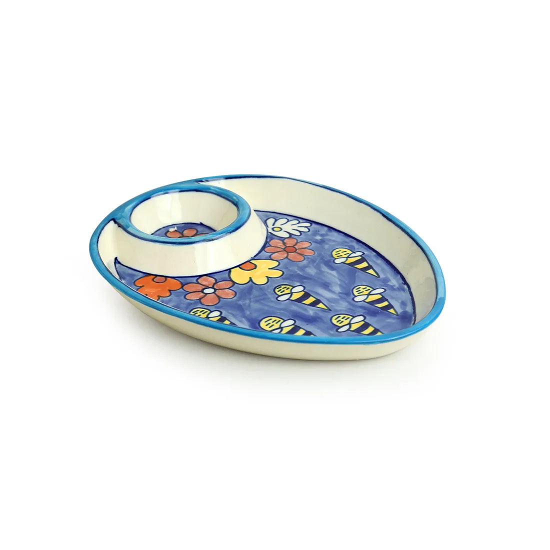 'The Bee Collective' Hand-painted Ceramic Chip-N-Dip Platter (Microwave Safe)