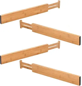 TILEMALL Bamboo Kitchen Drawer Dividers Drawer Organizers Expandable Drawer Dividers Wood Desk Drawer Organizers, Tray Organizer for Kitchen, Baby Drawer, Bathroom, Bedroom, Office or Dresser