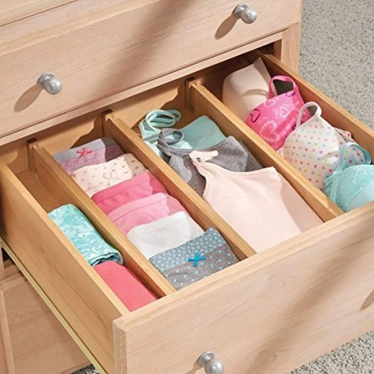 TILEMALL Bamboo Kitchen Drawer Dividers Drawer Organizers Expandable Drawer Dividers Wood Desk Drawer Organizers, Tray Organizer for Kitchen, Baby Drawer, Bathroom, Bedroom, Office or Dresser