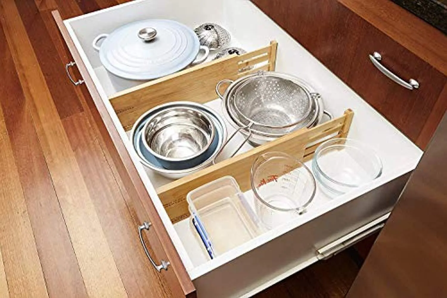 TILEMALL Bamboo Kitchen Drawer Dividers Drawer Organizers Expandable Drawer Dividers Wood Desk Drawer Organizers, Tray Organizer for Kitchen, Baby Drawer, Bathroom, Bedroom, Office or Dresser