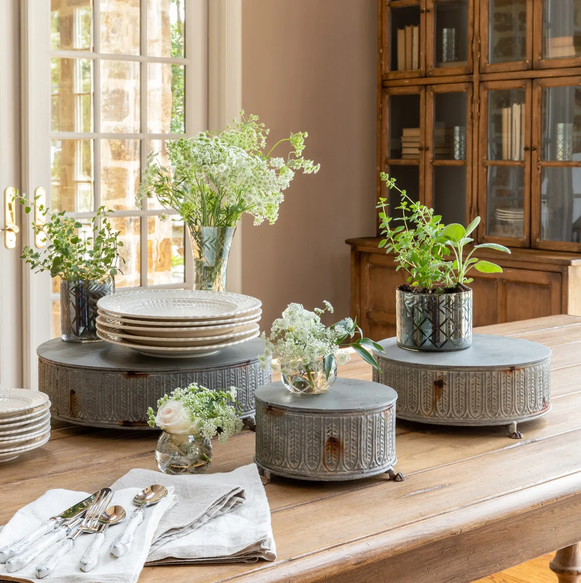Tin Antique-Style Display Platforms - Set of 3