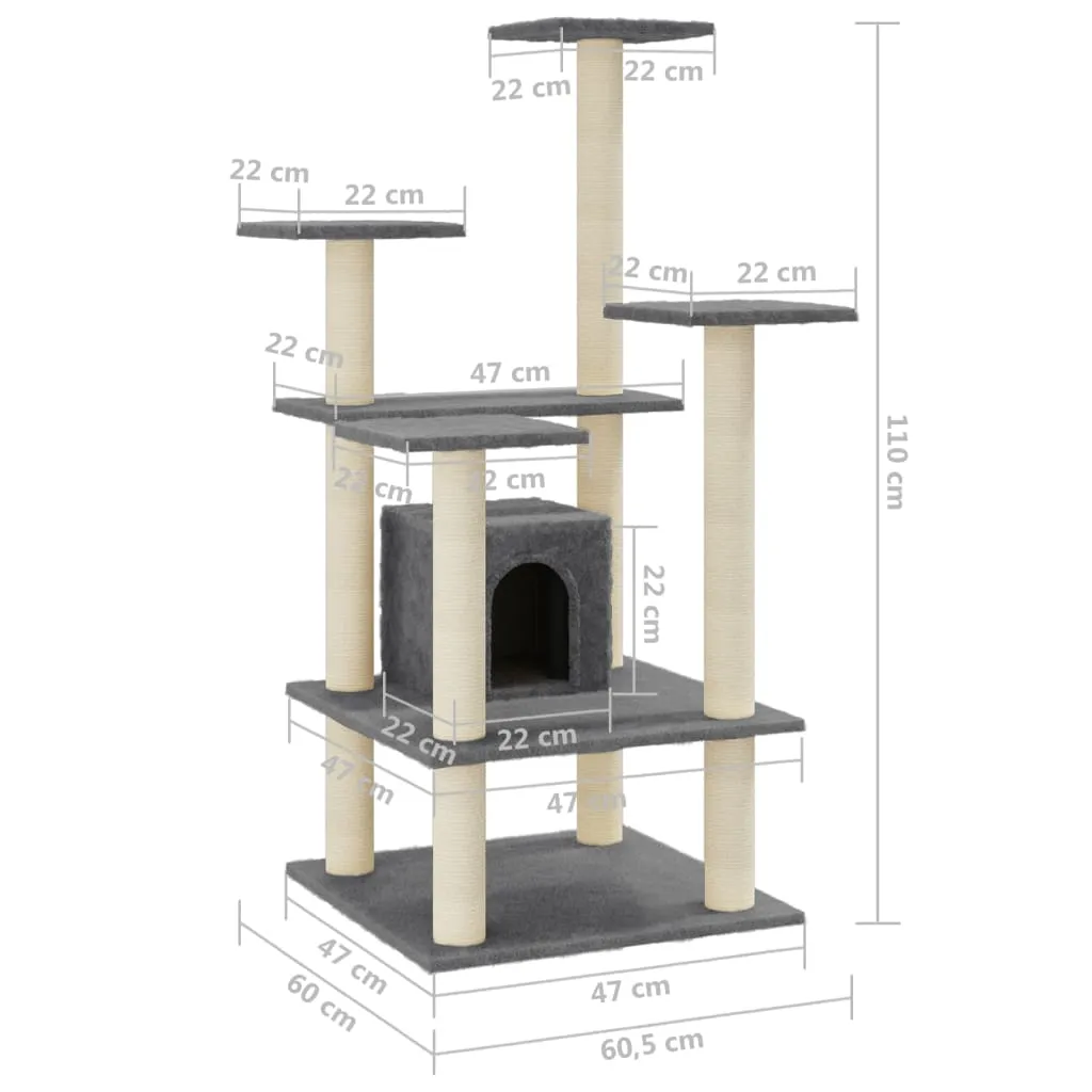 vidaXL Cat Tree with Sisal Scratching Posts Dark Grey 110 cm