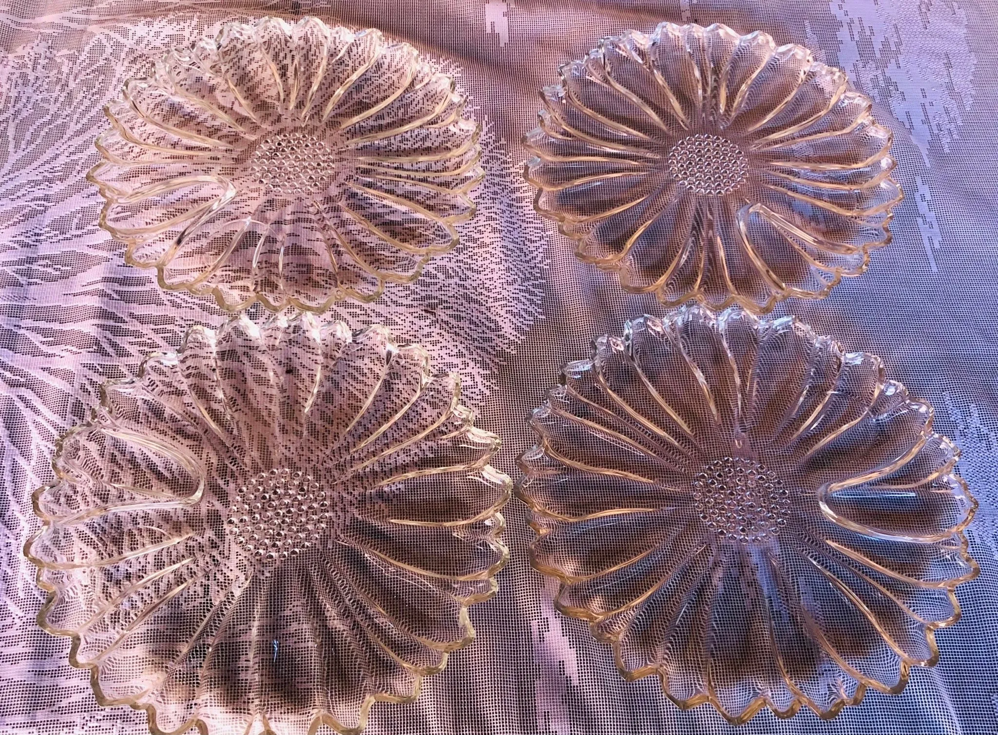 *Vintage Glass Floral Serve Ware Set of 4 Trays and 5 Tea Cups Coffee Mugs