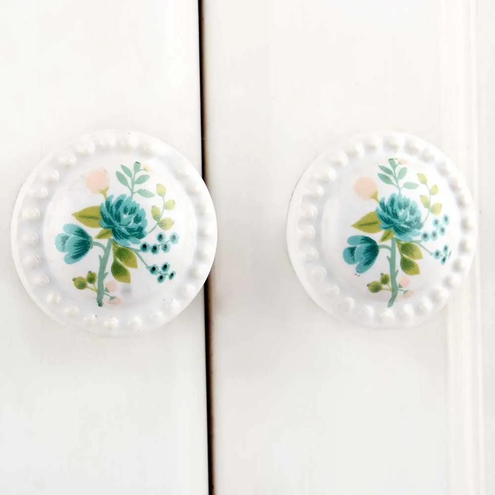 White Blue Flower floral furniture Knob