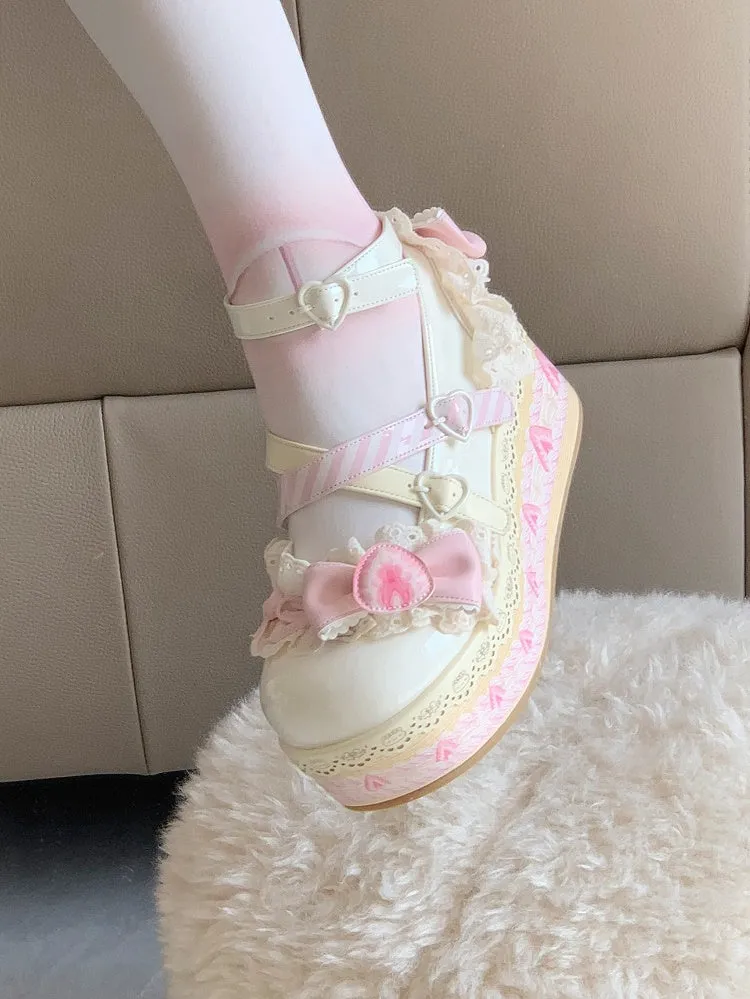 White Chocolate Strawberry Cake Sweet Lolita Platforms Mary Jane Shoes