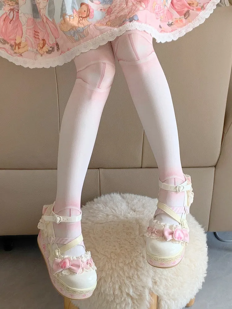 White Chocolate Strawberry Cake Sweet Lolita Platforms Mary Jane Shoes