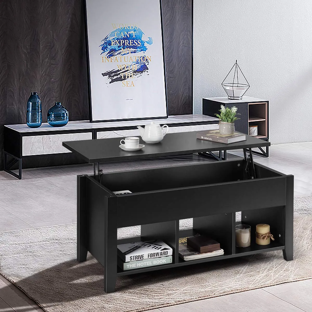 Wood Lift Top Coffee Table, Modern Coffee Table