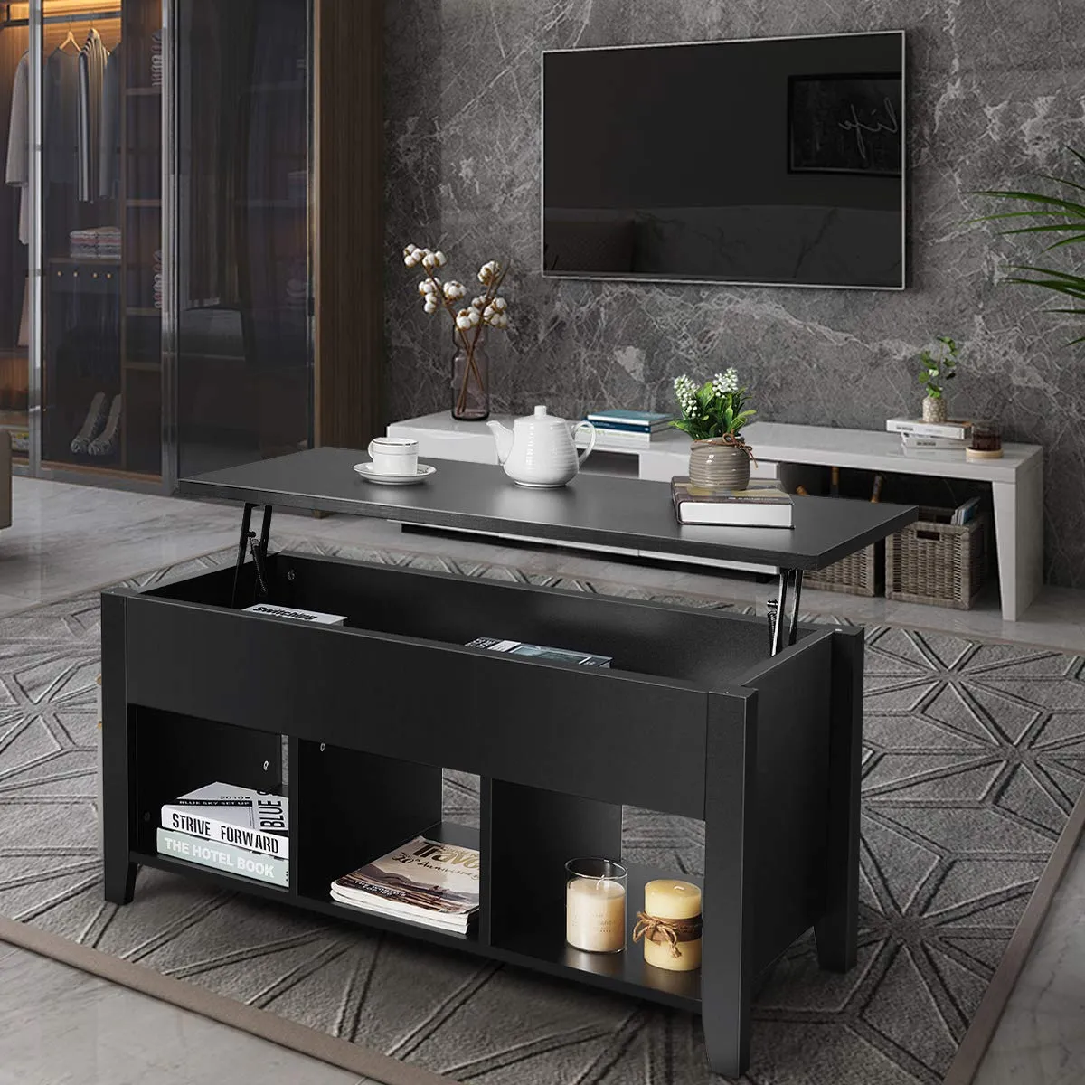 Wood Lift Top Coffee Table, Modern Coffee Table