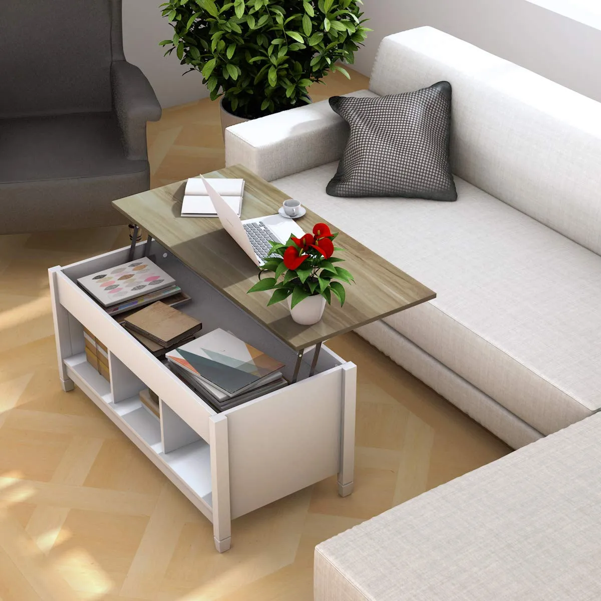 Wood Lift Top Coffee Table, Modern Coffee Table