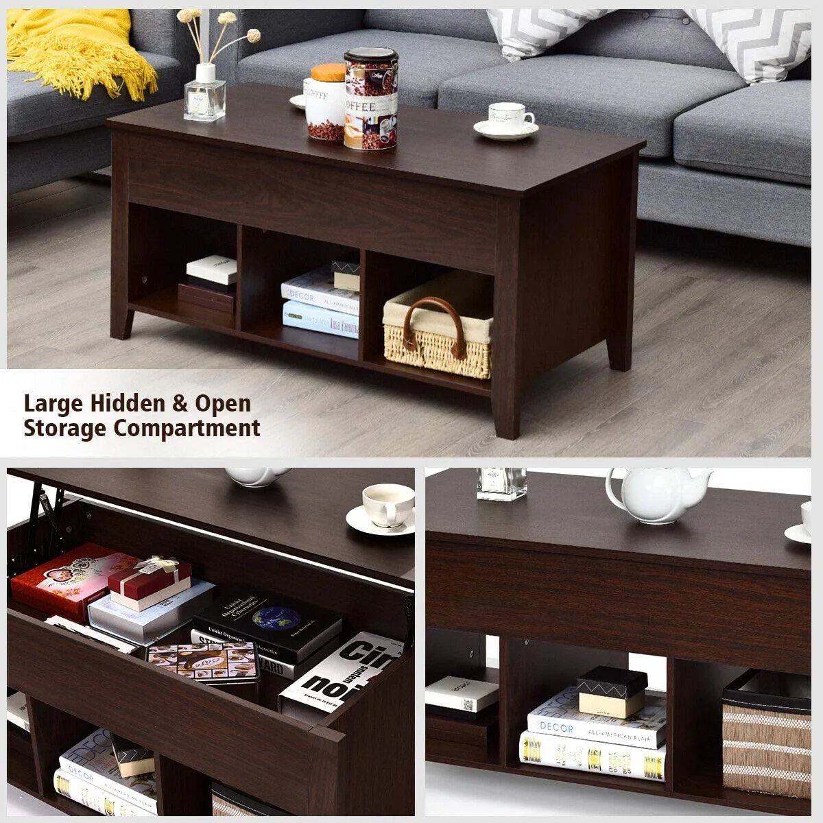 Wood Lift Top Coffee Table, Modern Coffee Table