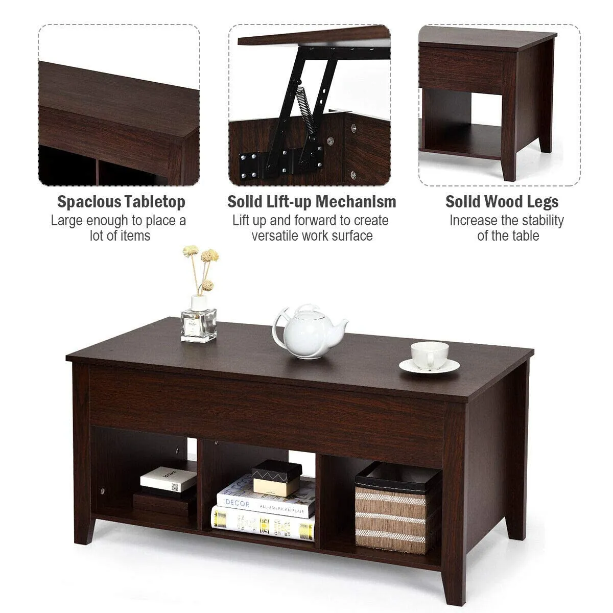 Wood Lift Top Coffee Table, Modern Coffee Table