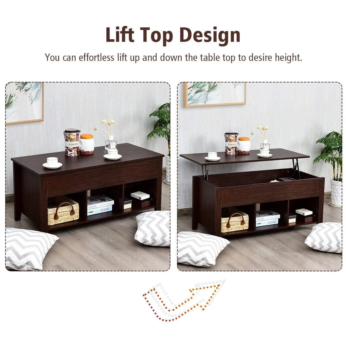 Wood Lift Top Coffee Table, Modern Coffee Table