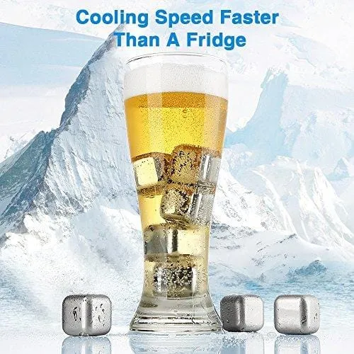 zanmini Stainless Steel Reusable Ice Cubes, Metal Whiskey Stones, Whiskey Rocks Chilling Stones with Tongs for Wine - Whiskey Stones Gift Set (Set of 8)
